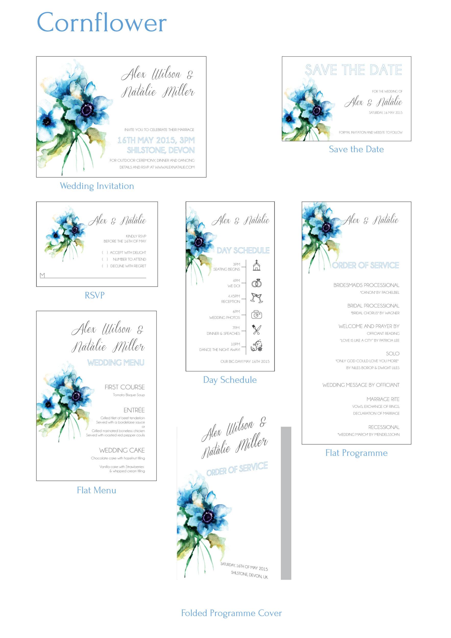Water Colour wedding invitation- Cornflower 1