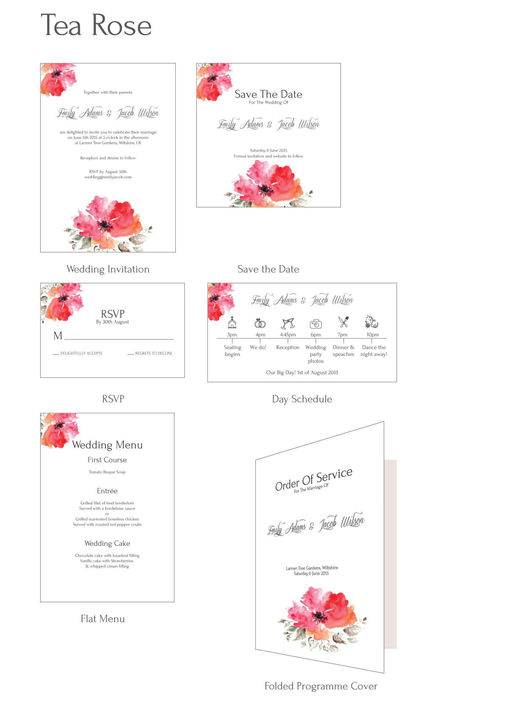 Water Colour wedding invitation-Tea Rose 1