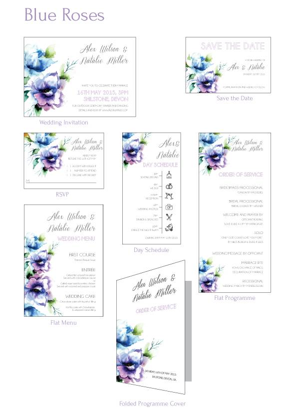 Water Colour wedding invitation- Blue Roses 1