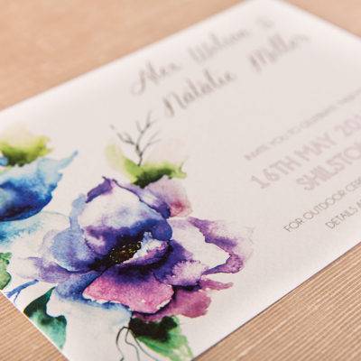 Water Colour wedding invitation-Blue Rose 2