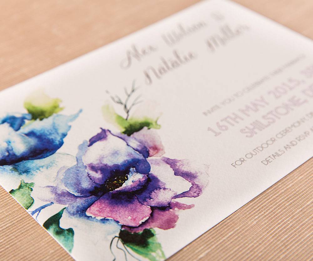 Water Colour wedding invitation-Blue Rose 2
