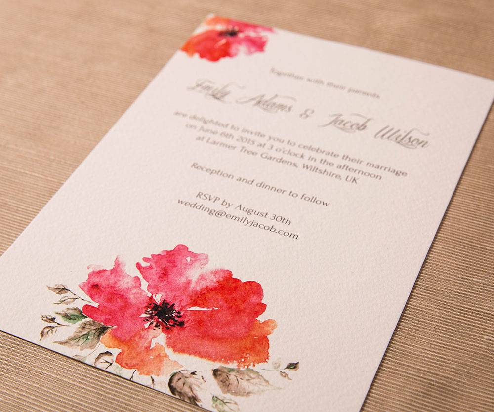 Water Colour wedding invitation- Tea Rose 1